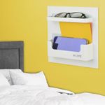 OKOMATCH Bedside Bed Shelf - Stick On Adhesive Wall Mounted Bed Room,Dorm,Office Caddy Organizer/Holder for Phone,Glasses,Remote Control,Keys,Pens - Plastic Material- White(Type A£©