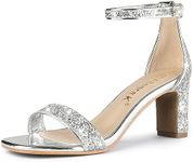 Allegra K Women's Glitter Ankle Strap Block Heels Silver Sandals 8.5 M US