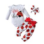 Newborn Baby Girls Clothes Outfit Infant Ladybug Animal Print Long Sleeve Top Romper Pant Headband 3Pcs Clothing Set 3-6 Months