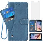 Asuwish Compatible with Samsung Galaxy S6 Wallet Case and Tempered Glass Screen Protector Flip Credit Card Holder Stand Cell Phone Cover for Glaxay S 6 Gaxaly 6s Galaxies GS6 SM-G920A Women Men Blue