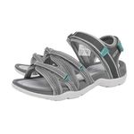 GRITION Hiking Sandals for Women, Ladies Sport Outdoor Walking Sandals Girls Summer Adjustable Open Toe Water Shoes Athletic Lightweight Beach Sandles (6.5 UK/40 EU, Grey Green)