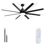 Kayleik 72 Inch Industrial Ceiling Fan - Black Big Ceiling Fan with Light, Large Ceiling Fan with 6-Speed Remote Control, Outdoor Ceiling Fans for Patios/Living Room/Commercial Room.