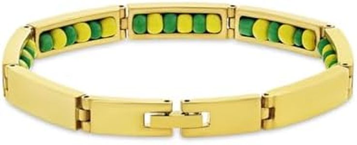 In Season Jewelry Stainless Steel Gold Tone Green & Yellow Babalawo Orula Bracelet 8" - Green and Yellow Beads Meaningful Babalawo Orula Bracelet for Men and Women