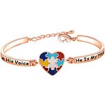 LQRI Autism Awareness Jewelry Autistic Children Teacher Mom Gift I Am His Voice He Is My Heart Autism Puzzle Piece Bracelet, 8 inches, Metal