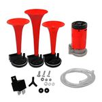 AIR WINK® Car/Bikes/Truck 3 Pipe Air Pressure Horn with 12 Volt Air Compressor, Fitting Accessories | For Car and Bikes | Red |