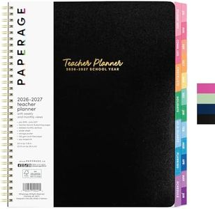PAPERAGE Teacher Planner, Weekly & Monthly Academic Planner & Calendar, 12-Months, July 2026 - June 2027, (9.5" x 11"), Teacher Lesson Planning Book with Tabs, Stickers & Inner Pocket, Black