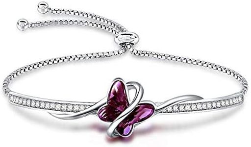 GEORGE · SMITH Bracciale in oro bianco da donna, bracciale regolabile Bracciale a farfalla in cristallo viola - Idea regalo per donna per Natale, anniversario, compleanno con scatola