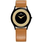 SWADESI STUFF Crystalline Charm Diamond Studded Black Dial Premium & Luxurious Leather Strap Analog Watch for Men