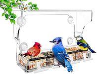 Window Bird Feeder, eWonLife Bird Feeders Outdoors with Strong Suction Cups for Viewing, Clear Acrylic, Height Adjustable to 9.5 Inch, Easy Clean and Fill, Removable Tray with 4 Compartments