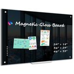 WALGLASS Black Dry Erase Board 46"x33", Large Magnetic Glass Board, Framless Tempered Black Glass Whiteboard for Walls, Office, School, 6 Strong Magnets, 1 Acrylic Pen Tray