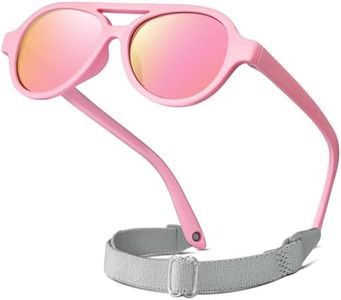 RIVBOS Baby Wrap Polarized UV400 Sunglasses - Soft Frame with Secure Strap for Infant and Newborn (0-24 Months) Pink&Rainbow Pink Lens RBK068