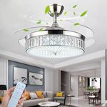 ATEEZ Crystal Ceiling Fan Chandelier led with Remote Control Retractable Blade Quiet Ceiling Fans with Lamps 6 Speed Reversible DC Motor 3 Color Temperature Flush Mount Ceiling Fan Lights