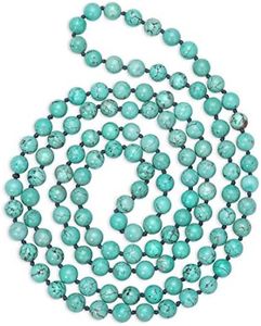 PEARLADA Boho Turquoise Necklace Long Beaded Necklace Strand Handmade Knotted Jewelry for Women Fashion Beads Endless Necklace