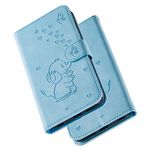 Tiyoo Embossed Love Heart Phone case Elephant Butterfly Pattern Folding Stand PU Leather Wallet Flip Cover Protective Case with Card Slots, Magnetic Closure (Blue,SAMSUNG J7 2017)