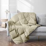 Puredown® Soft Feather Down Throw Blanket Lightweight Packable Couch Throw for Indoor and Outdoor Use, 50"X70", Beige