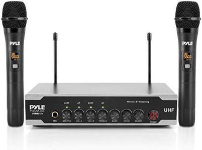 Pyle Portable Uhf Wireless Microphone System - Battery Operated Dual Bluetooth Cordless Microphone Set, Includes 2 Handheld Transmitter mic, Receiver Base, Aux, RCA, for PA Karaoke DJ Party -PDWM2125