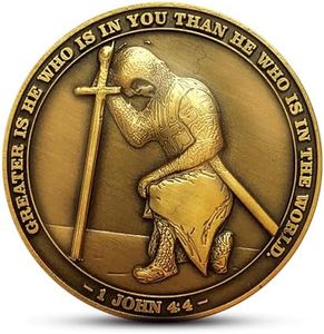 The Task Ahead, I Can Do All Things, Challenge Coin, Antique Gold Plated, Featuring a Kneeling Knight Templar and Philippians 4:13