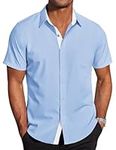 COOFANDY Men's Slim Fit Dress Shirts Short Sleeve Wrinkle Free Business Dress Shirt Light Blue