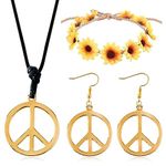 4 Pieces Peace Sign Necklace Sunflower Headband Adjustable Hippie Necklaces Hippie Pendant Earring Jewelry