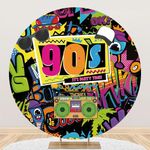 Renaiss 7.5x7.5ft Back to 90's Round Backdrop Covers It's Party Time Boombox Graffiti Circle Photography Background Music Festival Retro Dis-co Sock Hop Hip Hop Birthday Party Decor Photo Booth Props