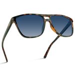 WearMe Pro | Polarized Large Double Bridge Aviator Sunglasses For Men Women, Whiskey Brown Tortoise / Blue Gradient Lens, One Size