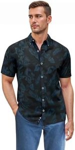 ETHANOL Men Classic Slim Fit Woven Short Sleeve Wrinkle Resistant Print Shirt MSTL46568-2436NVY Navy L