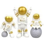 3pcs Astronaut Desktop Ornaments Resin Spaceman Figure Toy Cake Topper Tabletop Ornament for Kids Party Gift Decor-Gold