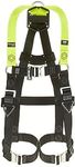 Miller Honeywell H500 Full Body Construction Harness Industrial Standard IS4 with Auto Quick-Release Leg & Chest Buckles, Back D-Ring, Rated 140 Kg, Citrus Green, Size 2, 1036110