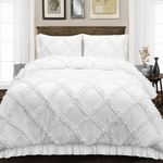 400 Thread Count, Diamond Ruffle Rajai/Duvet/Quilt Cover 5 PCS Set with Hidden Zipper (1 Duvet Cover and 4 Pillow Cases) 100% Egyptian Cotton- King Size White Solid