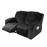 Stretch Recliner Sofa Slipcovers Velvet Plush Sofa Cover Couch 3 Size Style Seating Furniture Protector with Elastic Bottom (2 seat, Black)