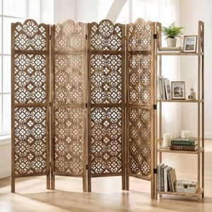 Svimi Wood Room Divider with 4-Tier Shelves, 4 Panel Privacy Screen