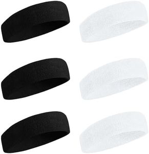 Ycctvar 6PCS Headbands for Women Head Bands Non Slip Men Sweat Band Hair Sweatbands Workout Running Stretchy Wide Wicking Athletic Wraps Gym Sports Baseball Basketball Tennis Black 3PCS+White 3PCS