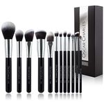 Oscar Charles Makeup Brush Set, 12 Piece Makeup Brushes Set Professional, Six Face Make up Brushes & Six Eye Makeup Brushes Set - Silver