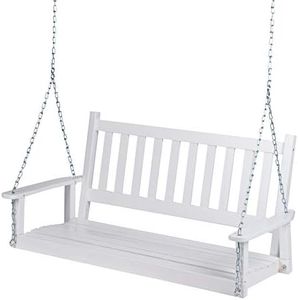 Shine Company 4216WT Maine Wood Outdoor Patio Porch Swing with Chains, White