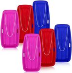 6 Pcs 35 in Plastic Snow Sled for Kids Adults Toboggan Winter Snow Sled with Pull Rope and Handles Downhill Sprinter Sleds for Kids Baby Sand Board Sleigh (Red, Pink, Blue)