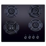 Elica Hob 4 Italian Burner Auto Ignition Glass Top With Direct Multi-Flame Brass Burner Gas Stove (Flexi Hexa 460 Lotus Ind Hd Brass) - Black