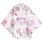 ZNLFS Women's Japanese Kimono Robe Anime Cosplay Costume Dance Yukata Silk Bathrobe Fancy Dress (UK, Alpha, XXL, Plus, Regular, White)