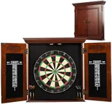 Barrington Billiards Chatham Wood Dartboard Cabinet with 18” Bristle Dartboard and Steel Tip Dart Set
