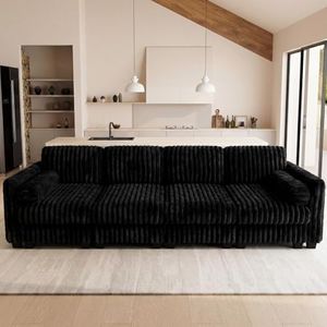 Belffin 111" Plush Corduroy Couches for Living Room,Sectional Couches Modular Sofa with Deep Seat,Modern Deep Sectional Sofas for Living Room Apartments Bedroom,Black