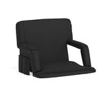 Flash Furniture Malta Extra Wide Lightweight Reclining Stadium Chair - Black Padded Armrests, Back & Seat - Storage Pockets - Backpack Straps - Rear Zippered Pocket