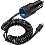 [Apple MFi Certified] iPhone Car Charger Fast Charging, Braveridge 4.8A Dual USB Power Cigarette Lighter Car Charger Adapter with 6FT Lightning Coiled Cable for iPhone 14 13 12 11 Pro/XS/XR/SE/X/iPad