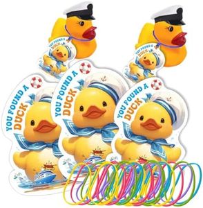 50 Set Duck Tags, Cruising Rubber Duck Tags, Duck Tags for Cruising, Cruise Duck Ducking Games Card, Cruise Ship Elements & Yellow Duck Shape Design, with Round Hole and Rubber Bands (Yellow Duck)
