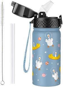 OLDLEY 420ml/14oz Kids Stainless Steel Insulated Water Bottle with Straw for School Reusable Metal Vacuum Small Flask Leakproof Keep Drinks Hot Cold for Boys Girls Toddlers Children (Duck, 420ml)