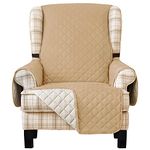 DyFun Wingback Chair Slipcover 1 Piece Wing Backed Chair Cover Reversible Armchair Cover Stretch Arm Chair Covers with Pocket for Living Room Furniture Protector for Pets Kids (Khaki)