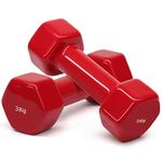 REAL stf Hexagon Cast Iron Vinyl Coated Dumbbell Pair Set (2 x 3Kg) | Non Toxic Vinyl Coated_ Colored Dumbbell |