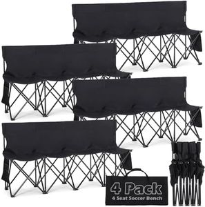 Wenqik 4 Pack Soccer Bench 4 Seats Team Bench Seat Foldable Sideline Bench Portable Folding Bench Sport Bench Seating with Backseat and Carry Bag for Soccer Football Sidelines Camping Events