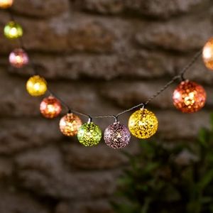 Lights4fun 20 Warm White LED Solar Powered USB Moroccan Metal String Fairy Lights on Black Cable IP44 Rated for Outdoor Use