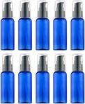 VIDELLY 10 Pieces Travel Pump Bottles for Toiletries 2oz Small Pump Bottles Clear Travel Bottle Plastic Empty Spray Bottle Dispenser With Black Cap For Lotion Cream Essential Oil,50ml Blue (Blue,