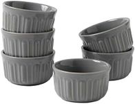 FE Ramekins 240ml, Rome Pillar Souffle Dish Oven Safe, Custard Cups Set of 6, Porcelain Ramekins for Baking Creme Brulee & Pudding (Cement Grey)