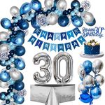 30th Birthday Decorations for Men, Navy Blue Silver Garland Kit Birthday Balloons Party Decorations with 30th Happy Birthday Banner, Confetti Number 30 Foil Balloons for 30th Birthday Party Decoration